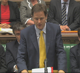 Deputy PM Nick Clegg on the Coulson allegations at PMQs.