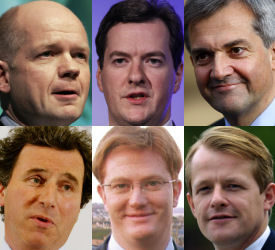 (L-R top) William Hague, George Osborne, Chris Huhne (L-R bottom) Oliver Letwin, Danny Alexander, David Laws (Credit: Reuters)