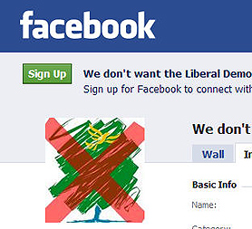 Lib-Cons deal spurs facebook fury (screengrab pictured) and flash mobs in Trafalgar Square
