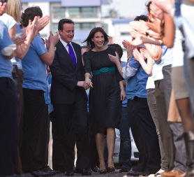 David and Samantha Cameron at the Conservative manifesto launch (Credit: Getty)