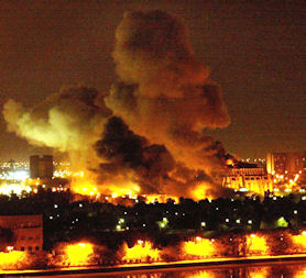 Fires burn in Baghdad during the first wave of attacks in 2003. (Credit: Getty)