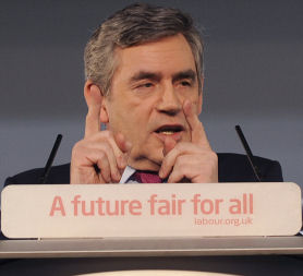 Prime Minister Gordon Brown launching Labour&apos;s election slogan (credit:Reuters)