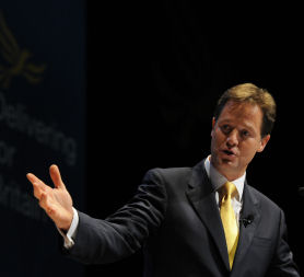 Nick Clegg will defend his decision to enter into a coalition with the Conservatives at the Liberal Democrat conference today in Liverpool (Reuters).