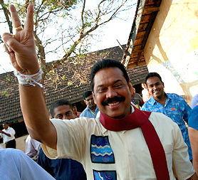 President Mahinda Rajapaksa after casting his ballot in Tuesday&apos;s poll (Reuters)
