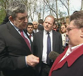 Gordon Brown talking to Gillian Duffy