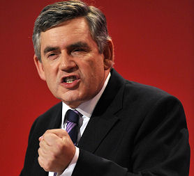 Gordon Brown at conference (Reuters)