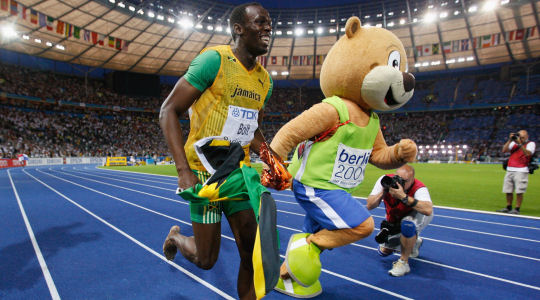 Berlino the Bear and Usain Bolt (Credit: Getty)