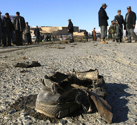 A shattered shoe following a bomb blast in Kabul (credit: Reuters)