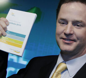 Nick Clegg at the Manifesto Launch (Credit: Reuters)