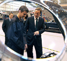 Apprentice opportunities for A-level students - David Cameron meets an apprentice during a visit to Manchester