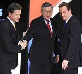 Leaders&apos; debate in Bristol. Reuters.