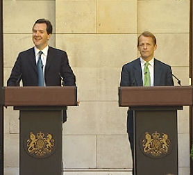 Chancellor George Osborne and David Laws at the Treasury