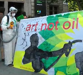 The Greenwash Guerrillas protest outside the National Portrait Gallery.